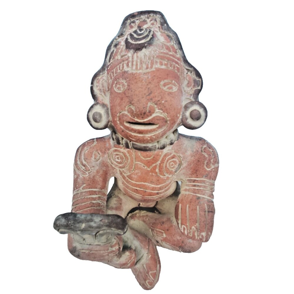 Mexican Terracotta Pottery Seated Statue Mexico Folk Art Clay Pre-Columbian Styl